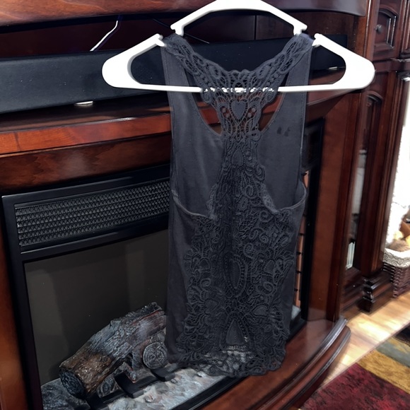 Black racer back tank top with crotchet back size small - Picture 2 of 3